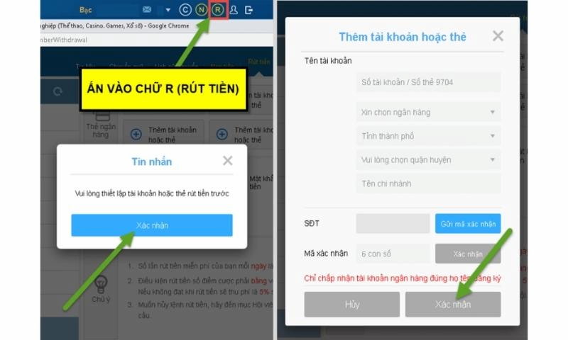 Các bước rút tiền tại Thabet